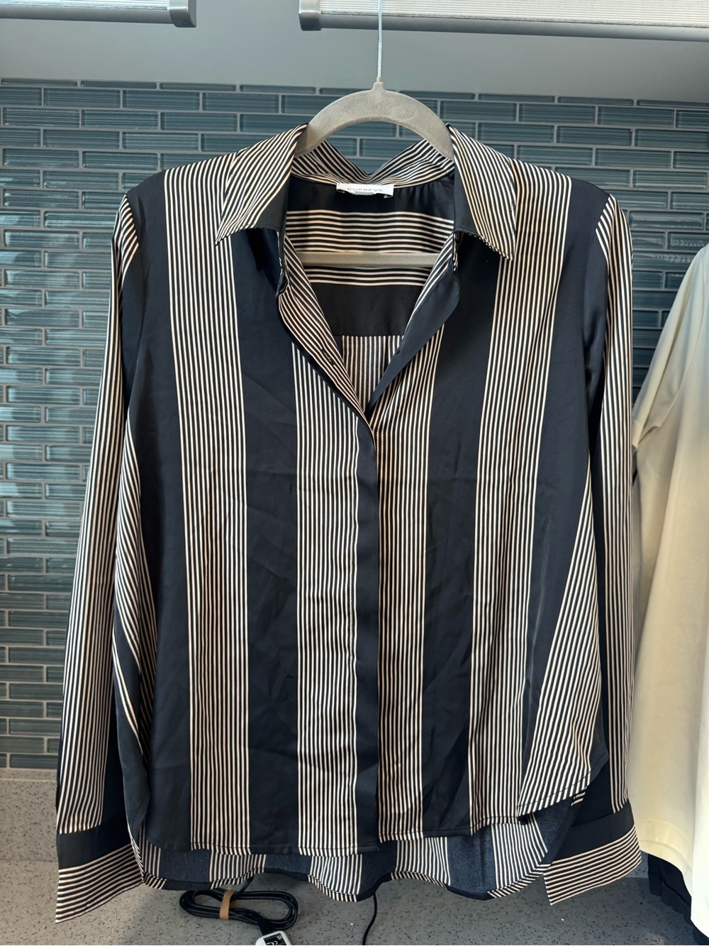 Evereve Black and Cream Vertical Stripe Button-Down Shirt